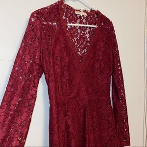 Red wine colored lace Christmas cocktail dress